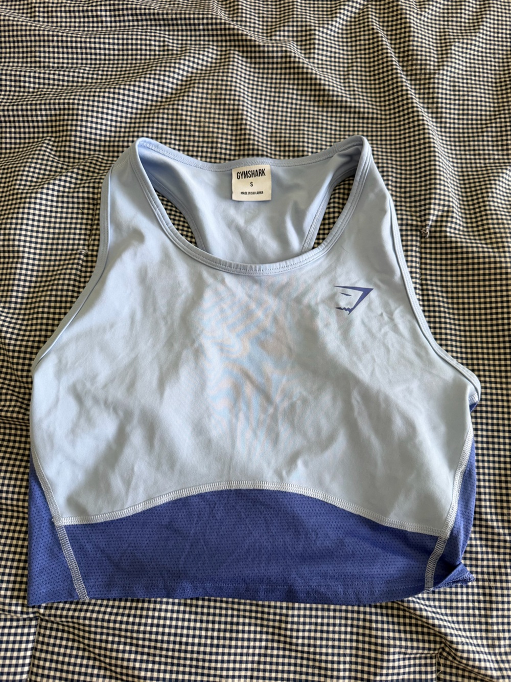 Gymshark Pale Blue Racerback Sports Bra with Navy Accent